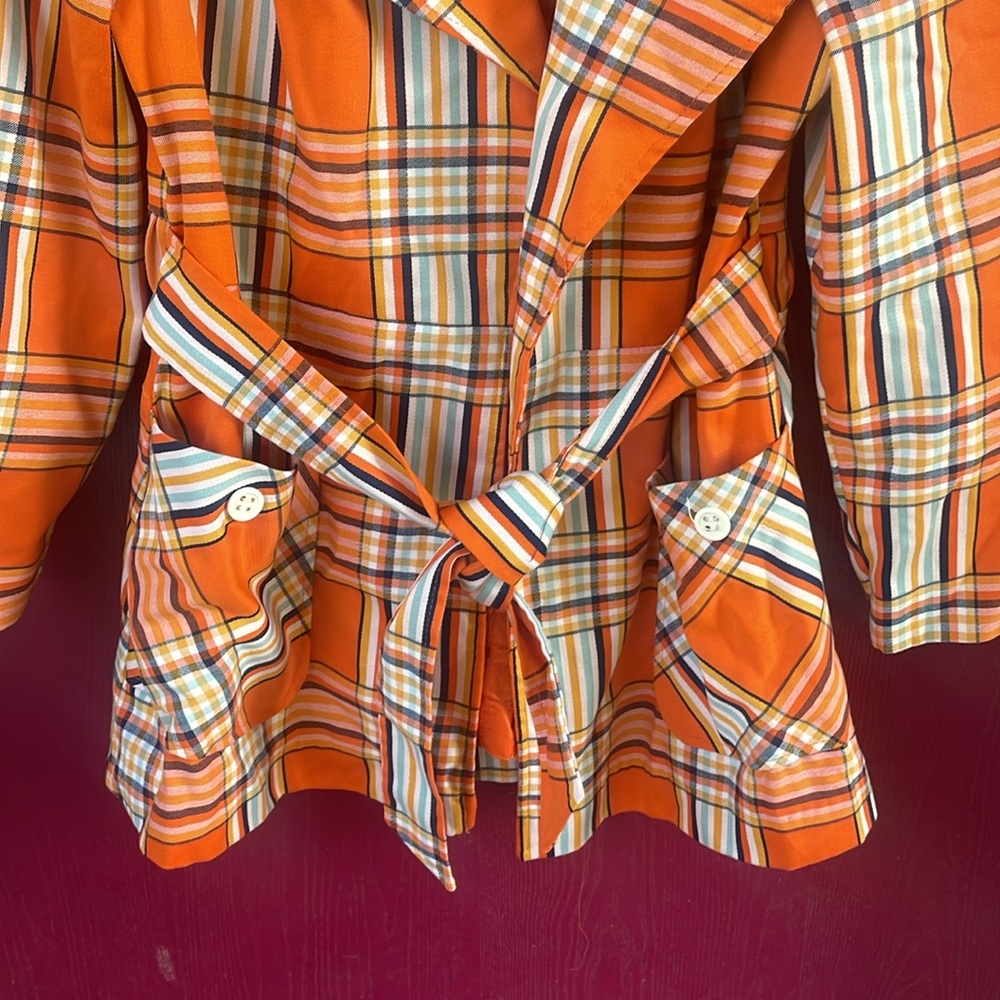 MARSIS California vintage 60’s orange blue plaid blazer jacket oversized collar - Picture 4 of 12
